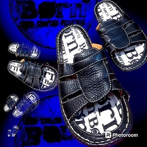 Born Black Leather Slide Sandals